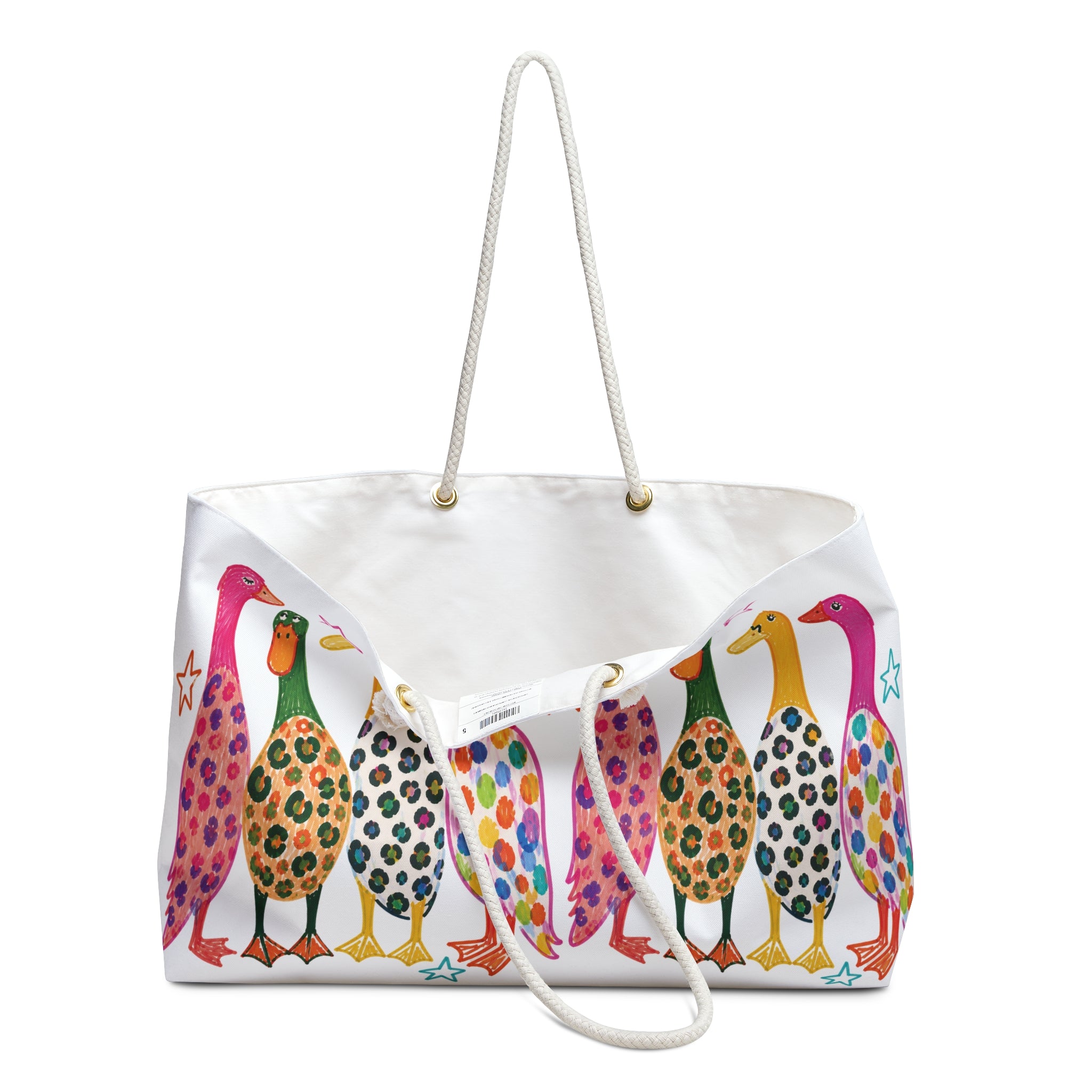 Colorful Duck Parade Weekender Bag — Whimsical Floral Pattern Travel Tote