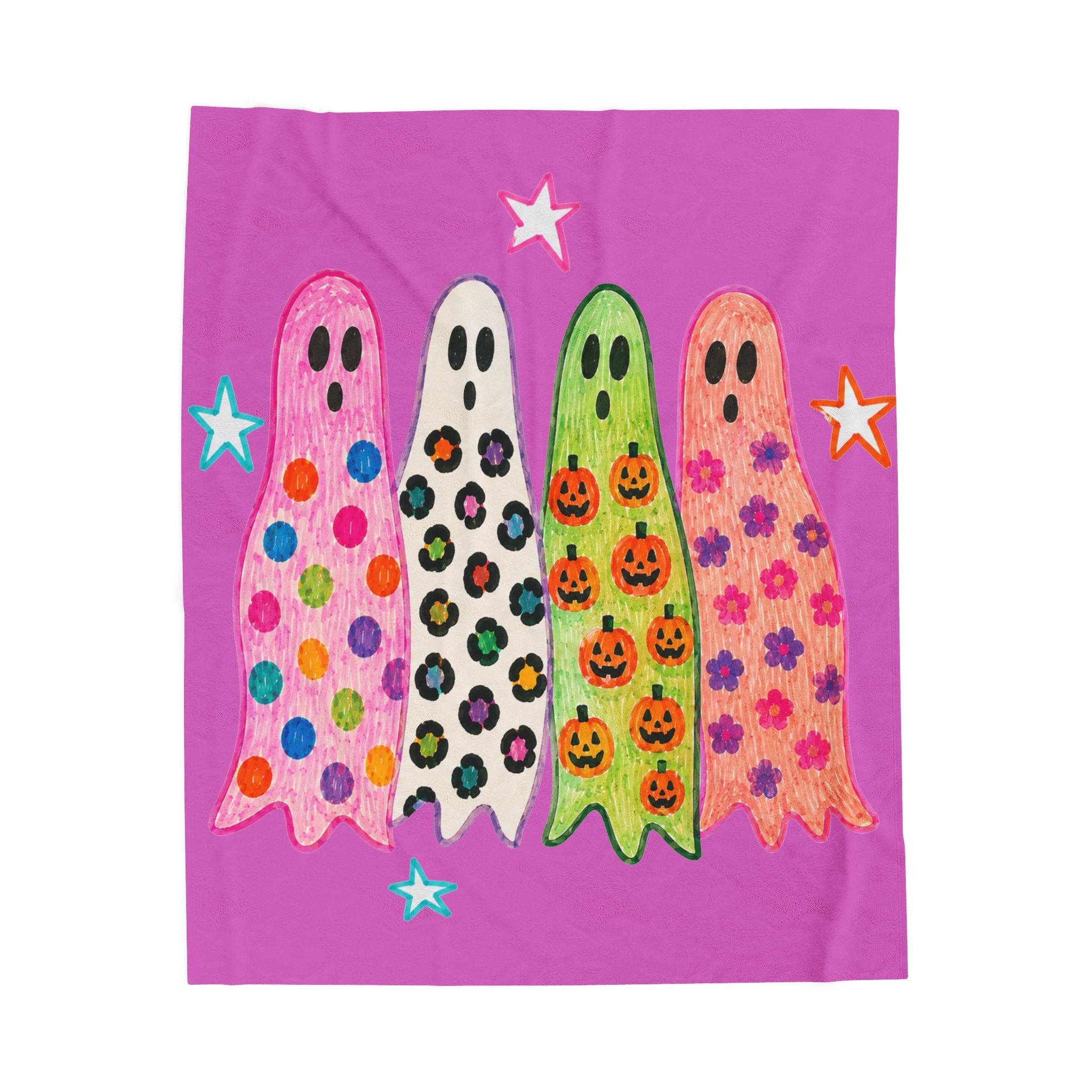 Halloween Polka-Dot Ghost Velveteen Plush Blanket