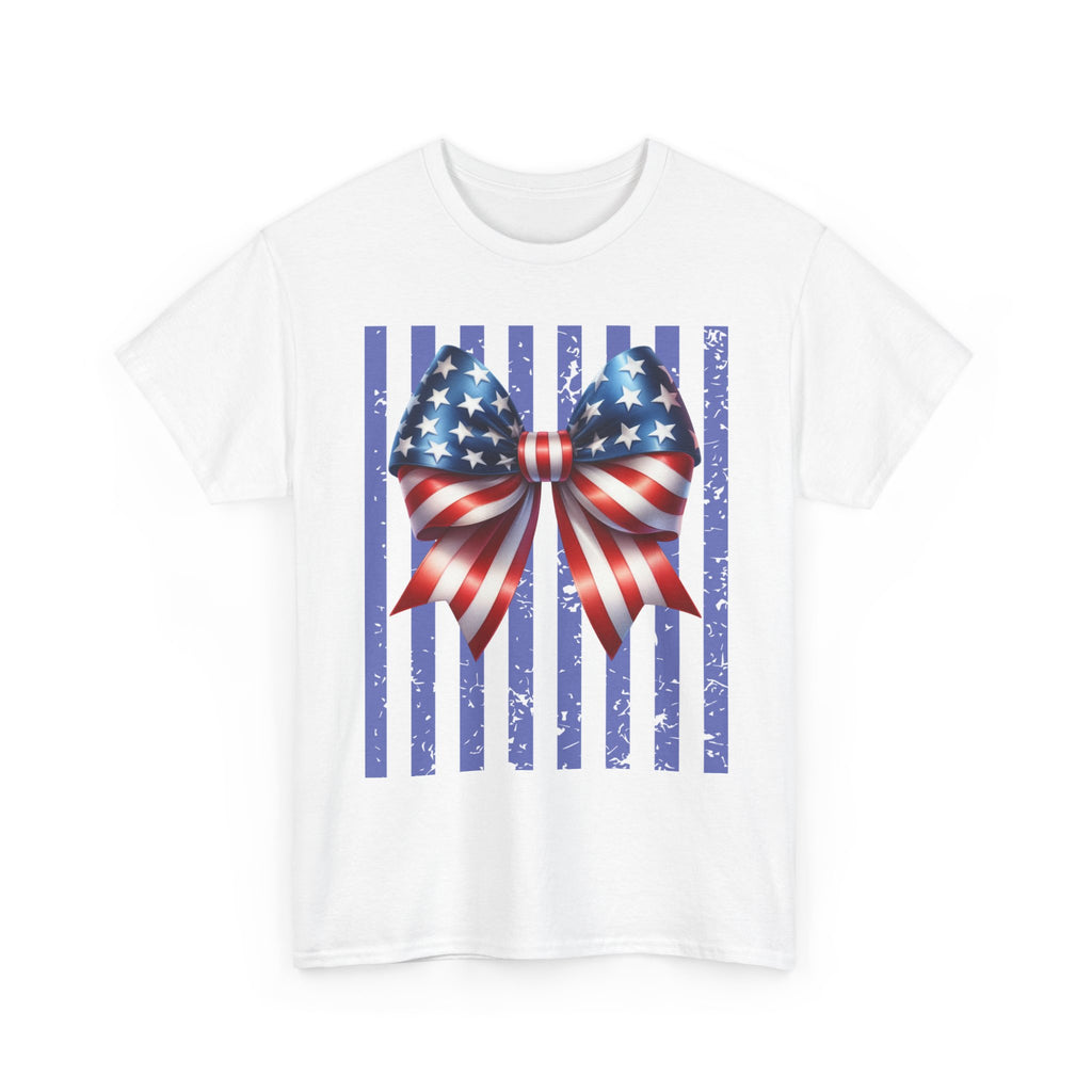 Patriotic American Flag Bow T-Shirt — 4th of July Independence Day Tee