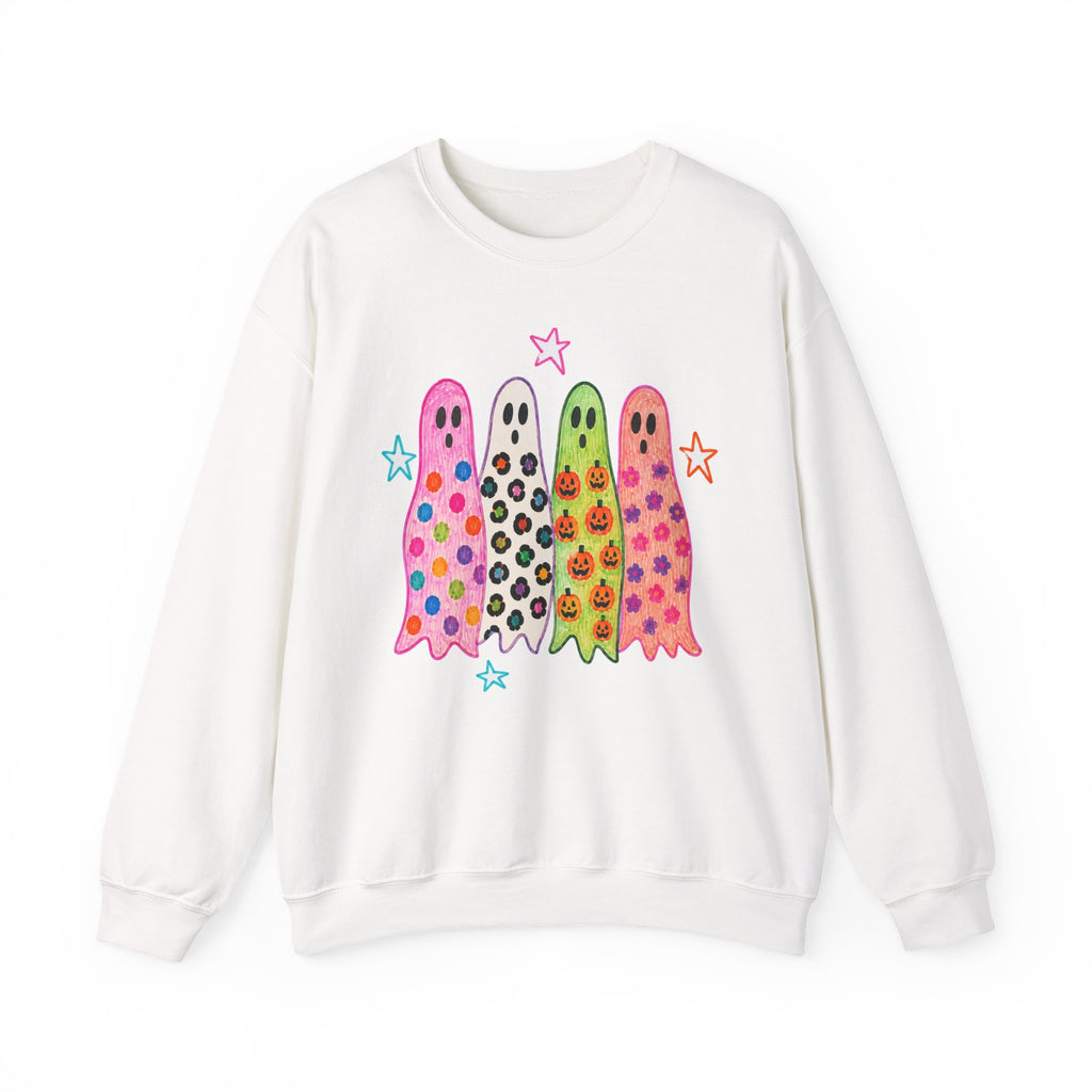 Cute Colorful Ghosts Crewneck Sweatshirt — Psychedelic Halloween Pullover