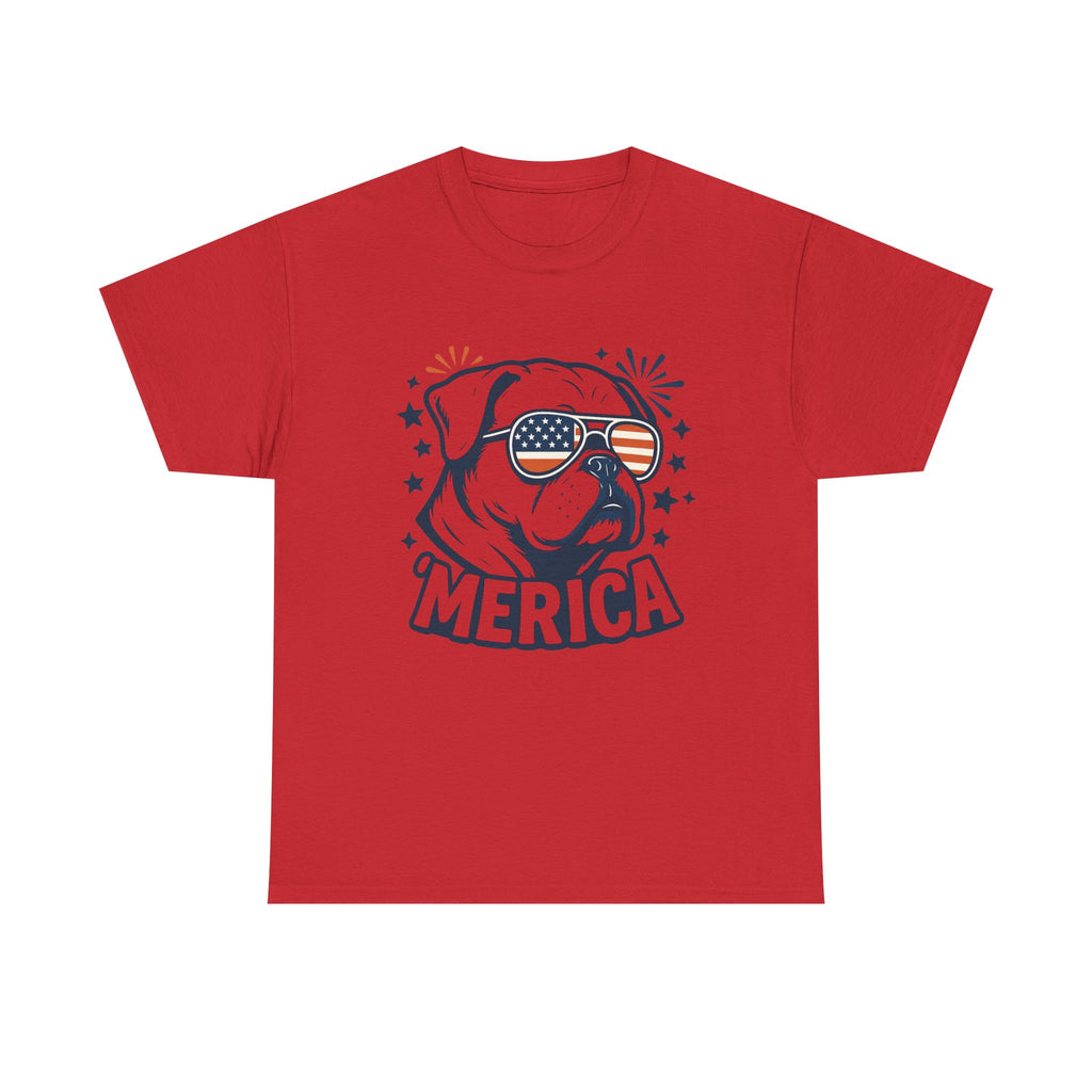 Patriotic Bulldog Tee — 'Merica USA Flag Sunglasses 4th of July T-Shirt