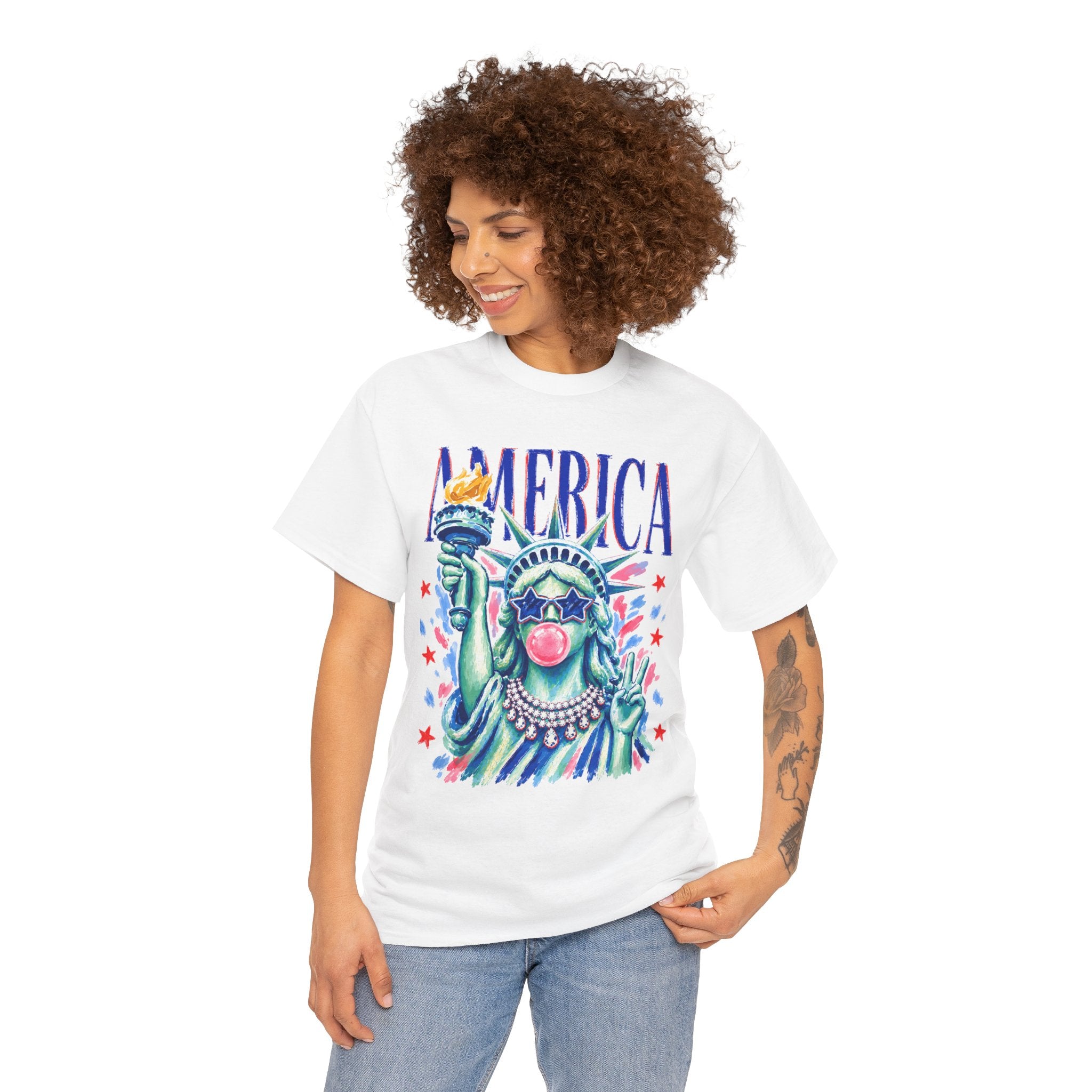 Statue of Liberty Bubblegum Tee — "America" Patriotic Graphic T-Shirt
