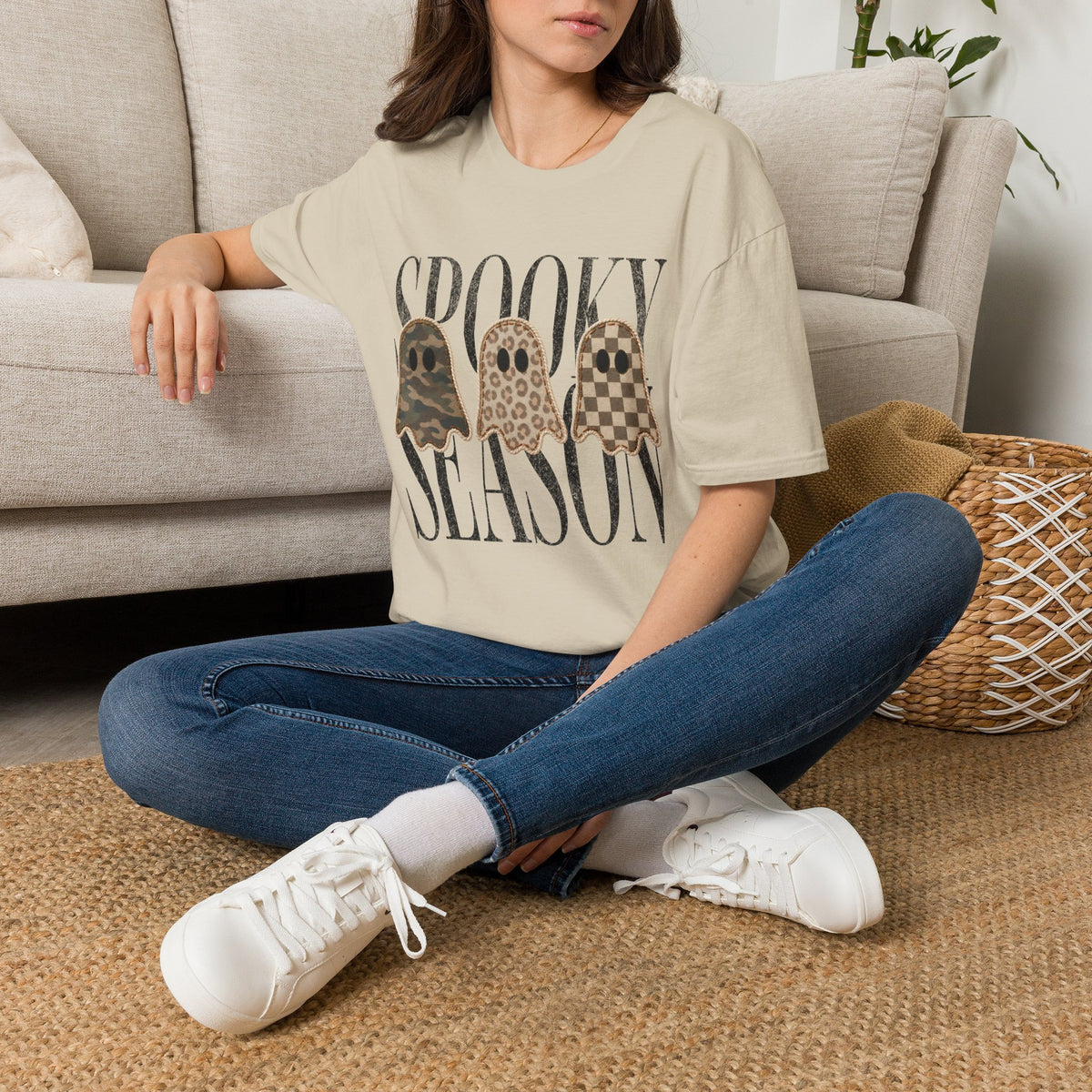 Spooky Season Tee — Leopard, Camo & Checker Ghosts Halloween T-Shirt