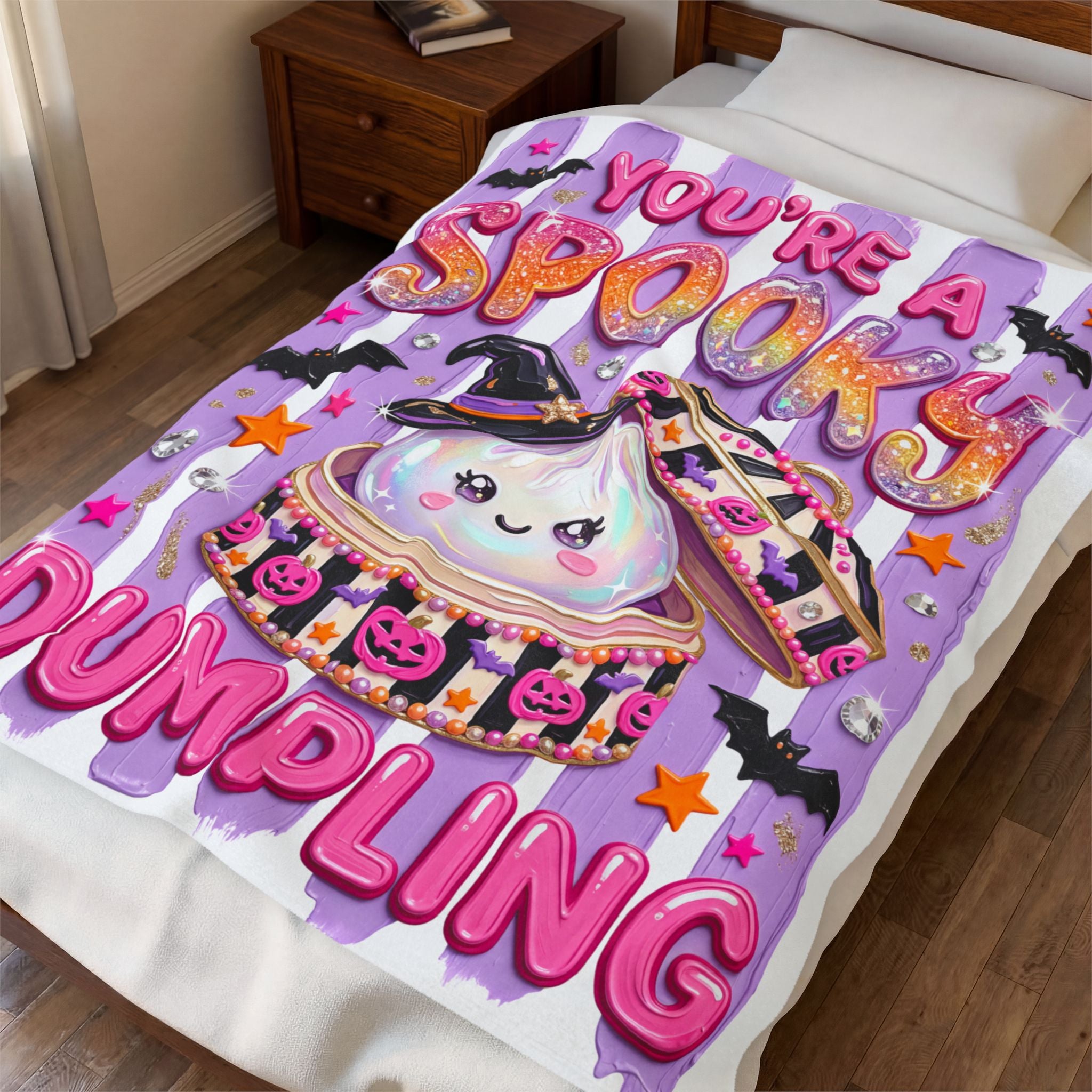 Halloween 'You're a Spooky Dumpling' Velveteen Plush Blanket