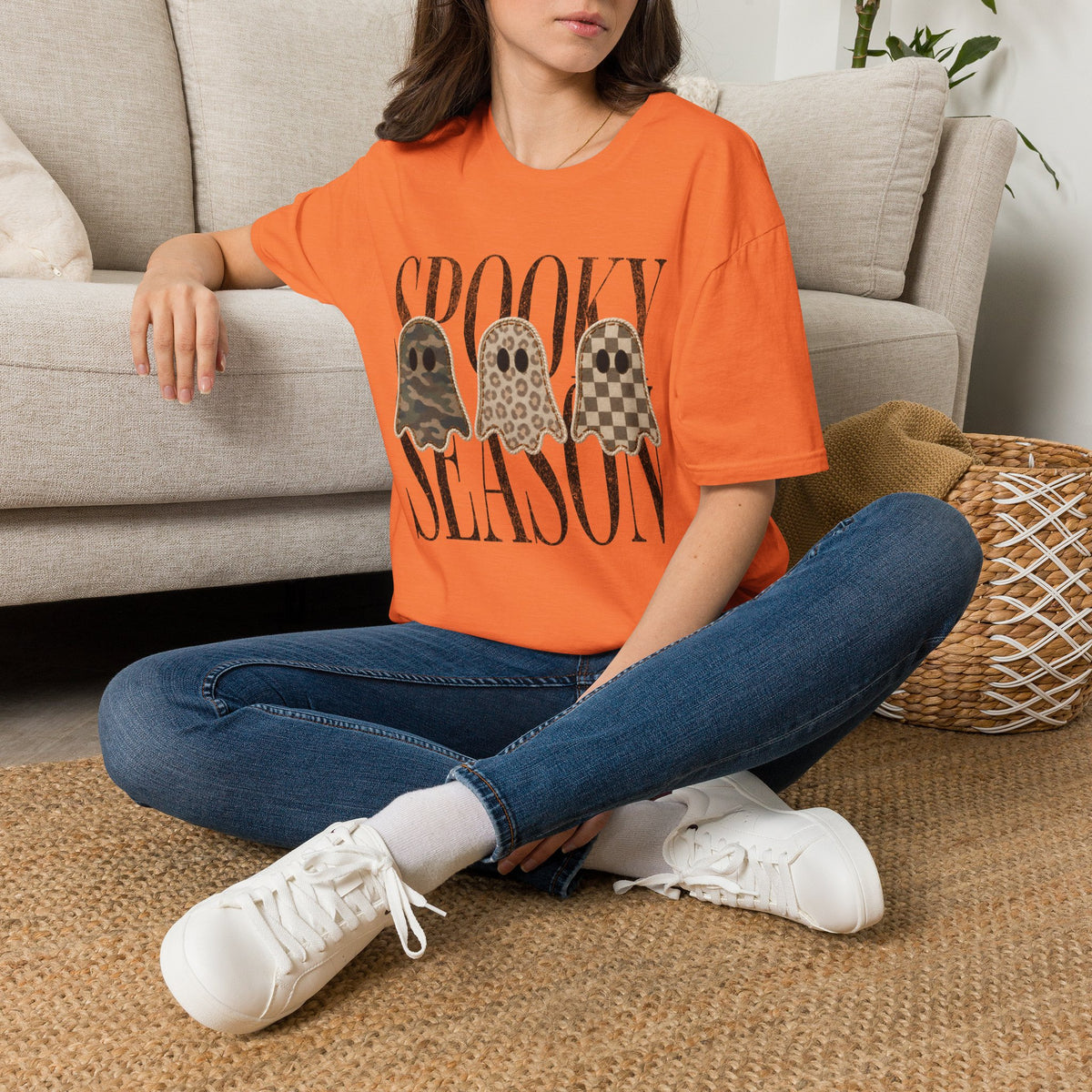 Spooky Season Tee — Leopard, Camo & Checker Ghosts Halloween T-Shirt