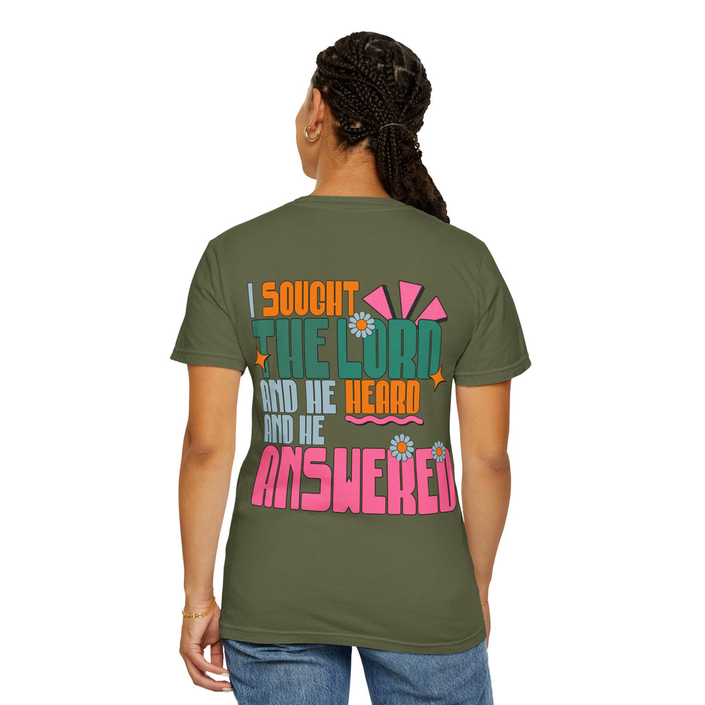 Faith Flower T‑Shirt — “I Sought The Lord And He Heard” Vintage Floral Tee