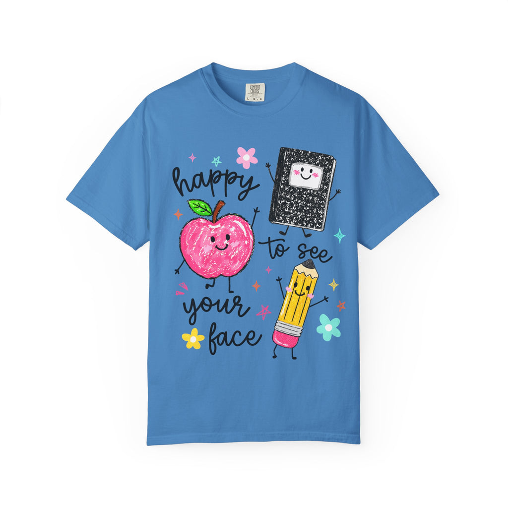 Happy To See Your Face T-Shirt — Cute Apple, Pencil & Notebook Back-to-School Tee