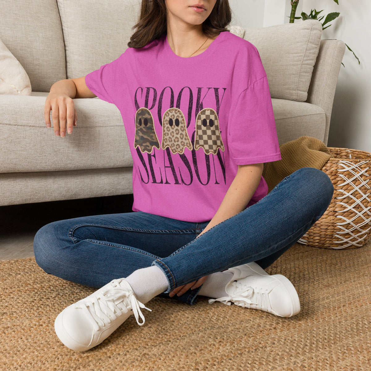 Spooky Season Tee — Leopard, Camo & Checker Ghosts Halloween T-Shirt