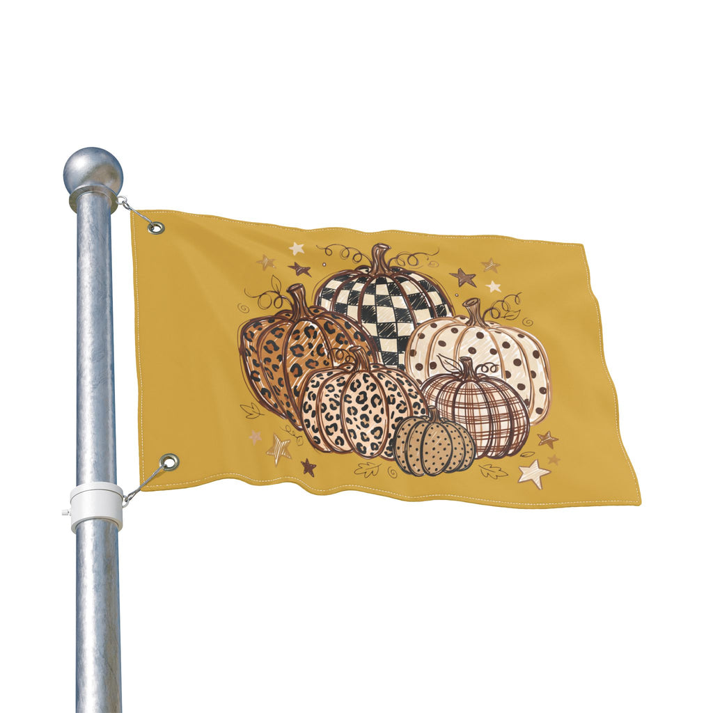 Autumn Patchwork Pumpkin Flag — Double-Sided Fall Garden Banner