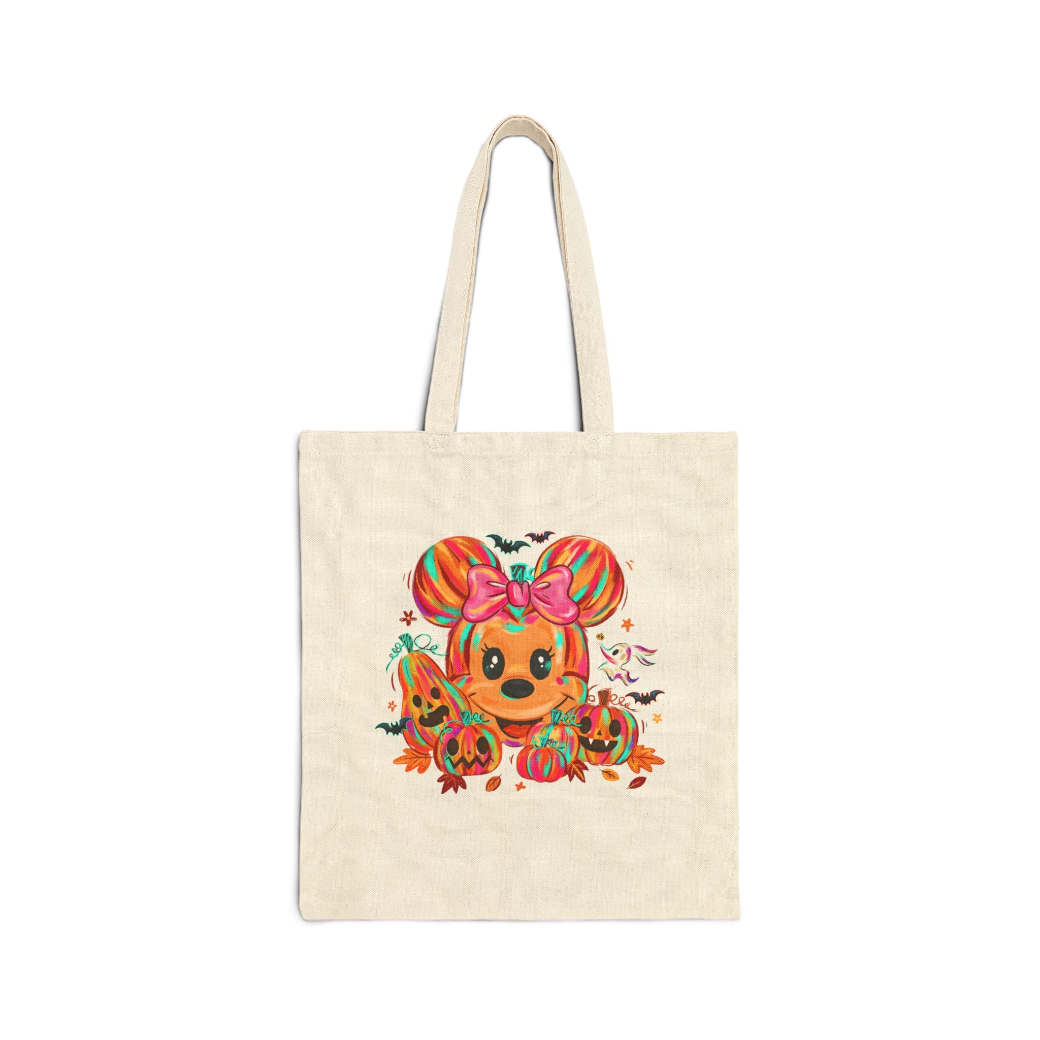Halloween Mouse Pumpkin Tote Bag — Cute Spooky Cotton Canvas Tote