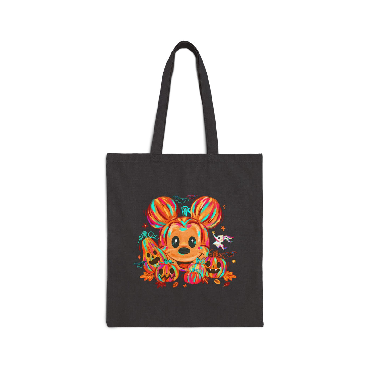 Halloween Pumpkin Mouse Canvas Tote Bag — Cute Spooky Trick-or-Treat Reusable Bag