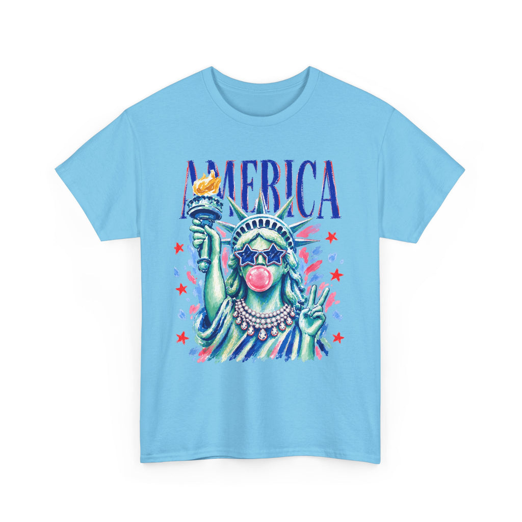Statue of Liberty Bubblegum Tee — "America" Patriotic Graphic T-Shirt