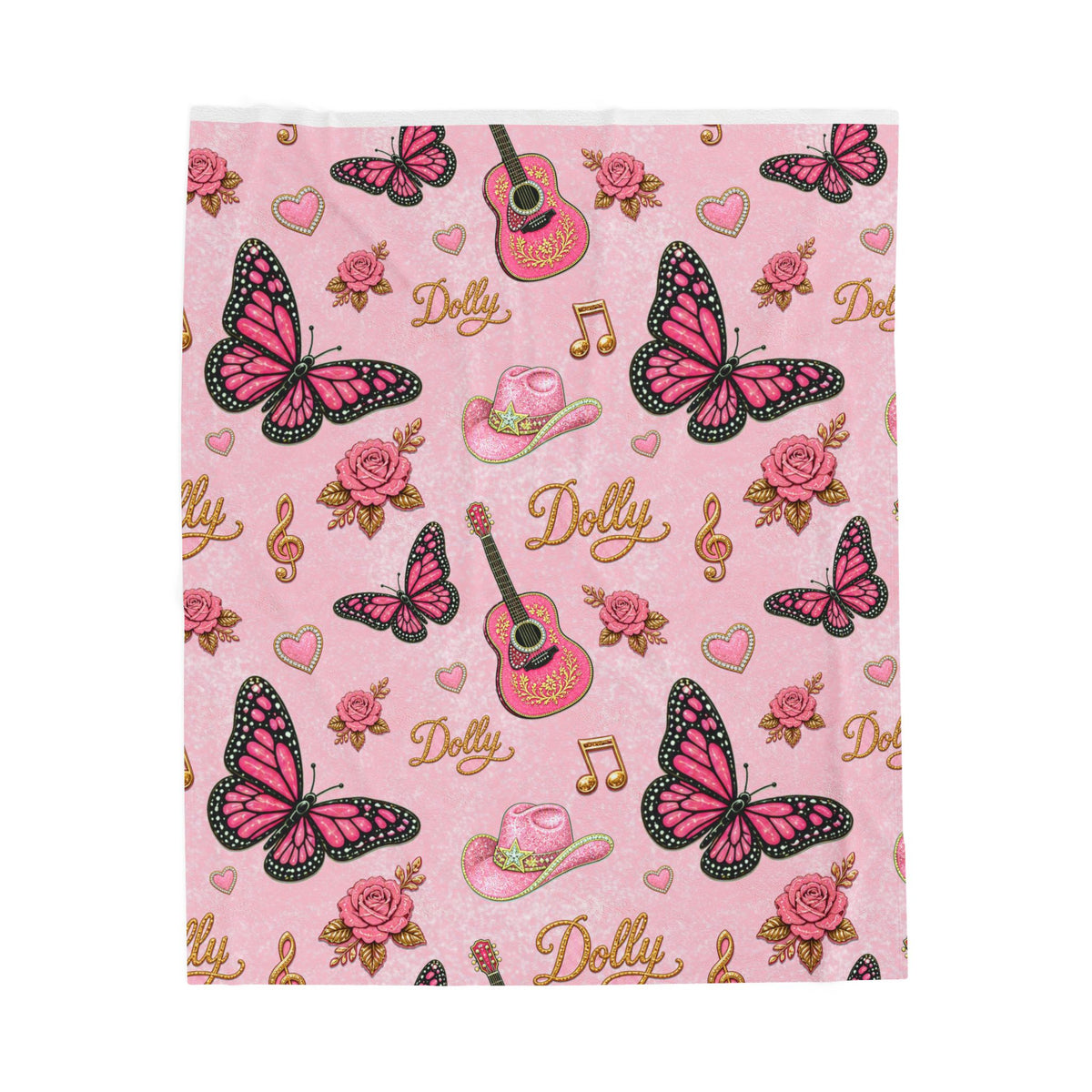 Dolly Butterfly & Guitar Velveteen Plush Blanket