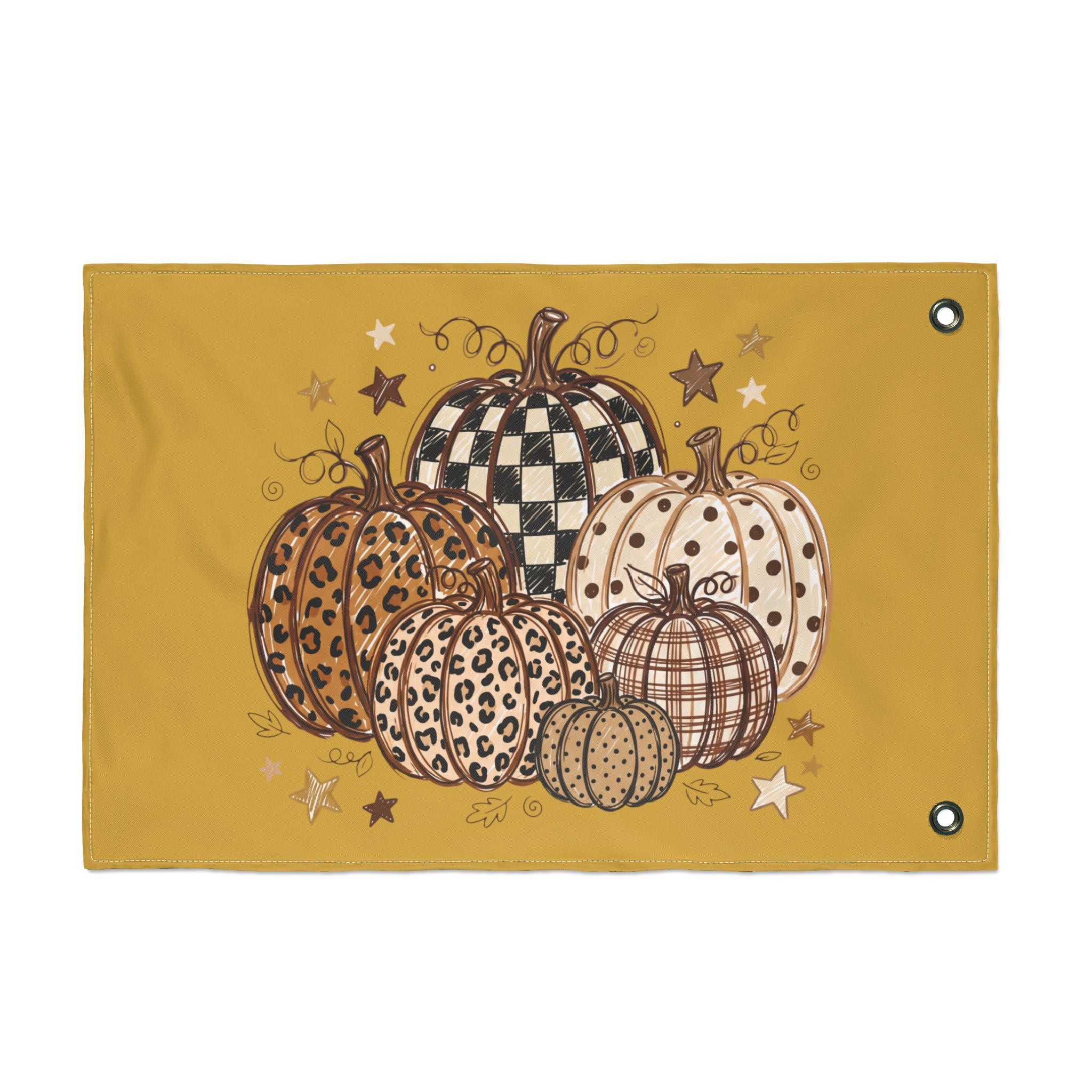 Autumn Patchwork Pumpkin Flag — Double-Sided Fall Garden Banner