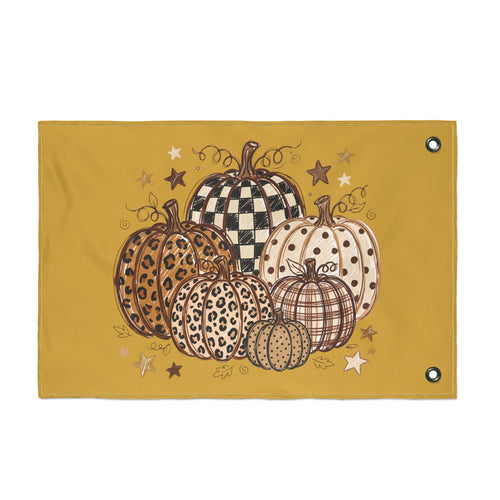 Autumn Patchwork Pumpkin Flag — Double-Sided Fall Garden Banner