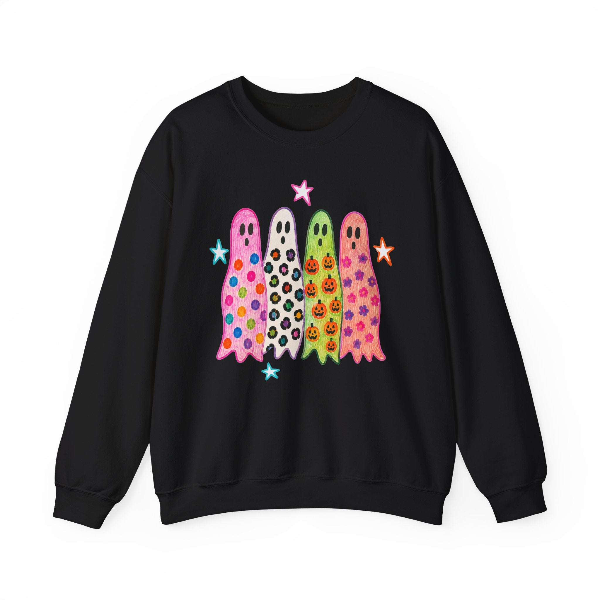 Cute Colorful Ghosts Crewneck Sweatshirt — Psychedelic Halloween Pullover