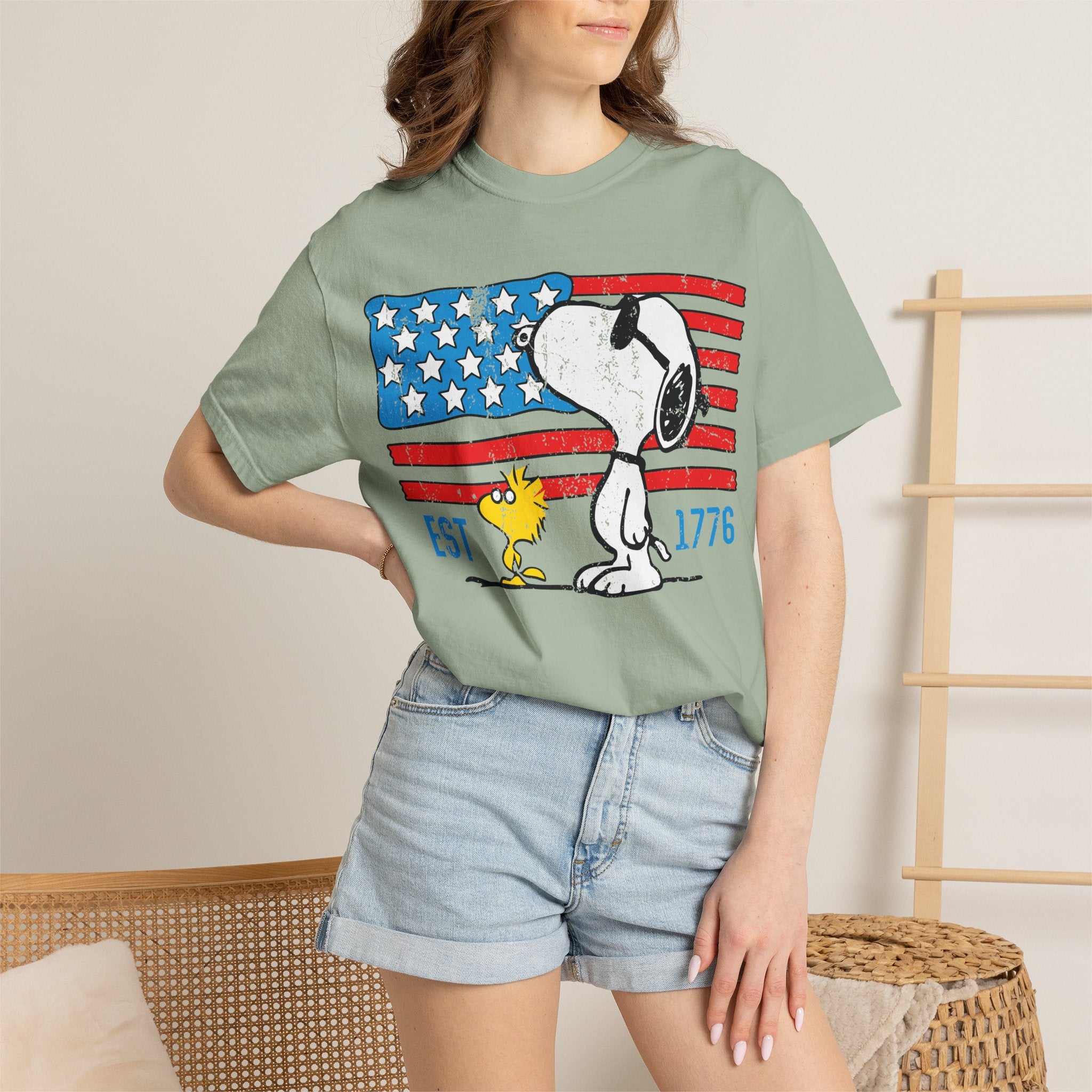 Snoopy & Woodstock American Flag T-Shirt — EST 1776 Patriotic Tee