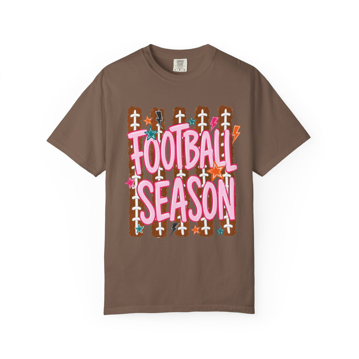 Football Season T-Shirt — Playful Pink Script on Football Field Graphic