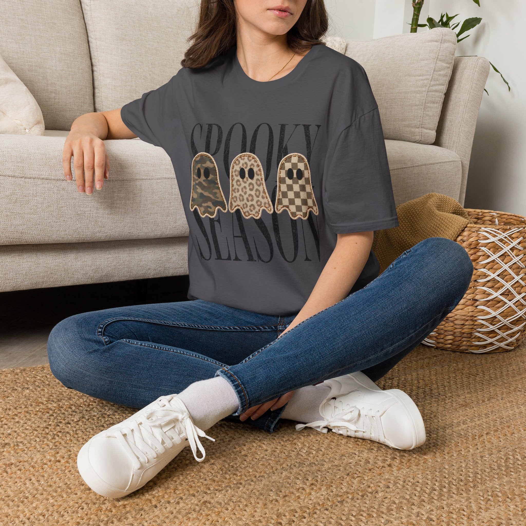 Spooky Season Tee — Leopard, Camo & Checker Ghosts Halloween T-Shirt