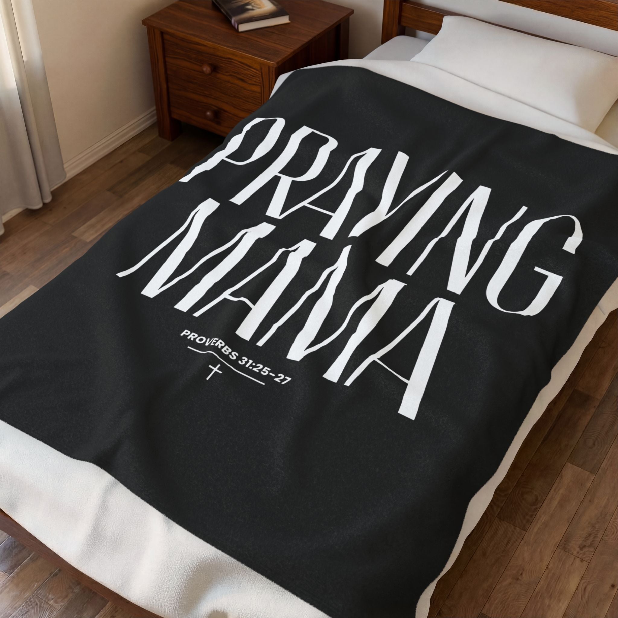 Praying Mama Velveteen Plush Blanket — Faithful Mom Prayer Blanket (Proverbs 31:25-27)