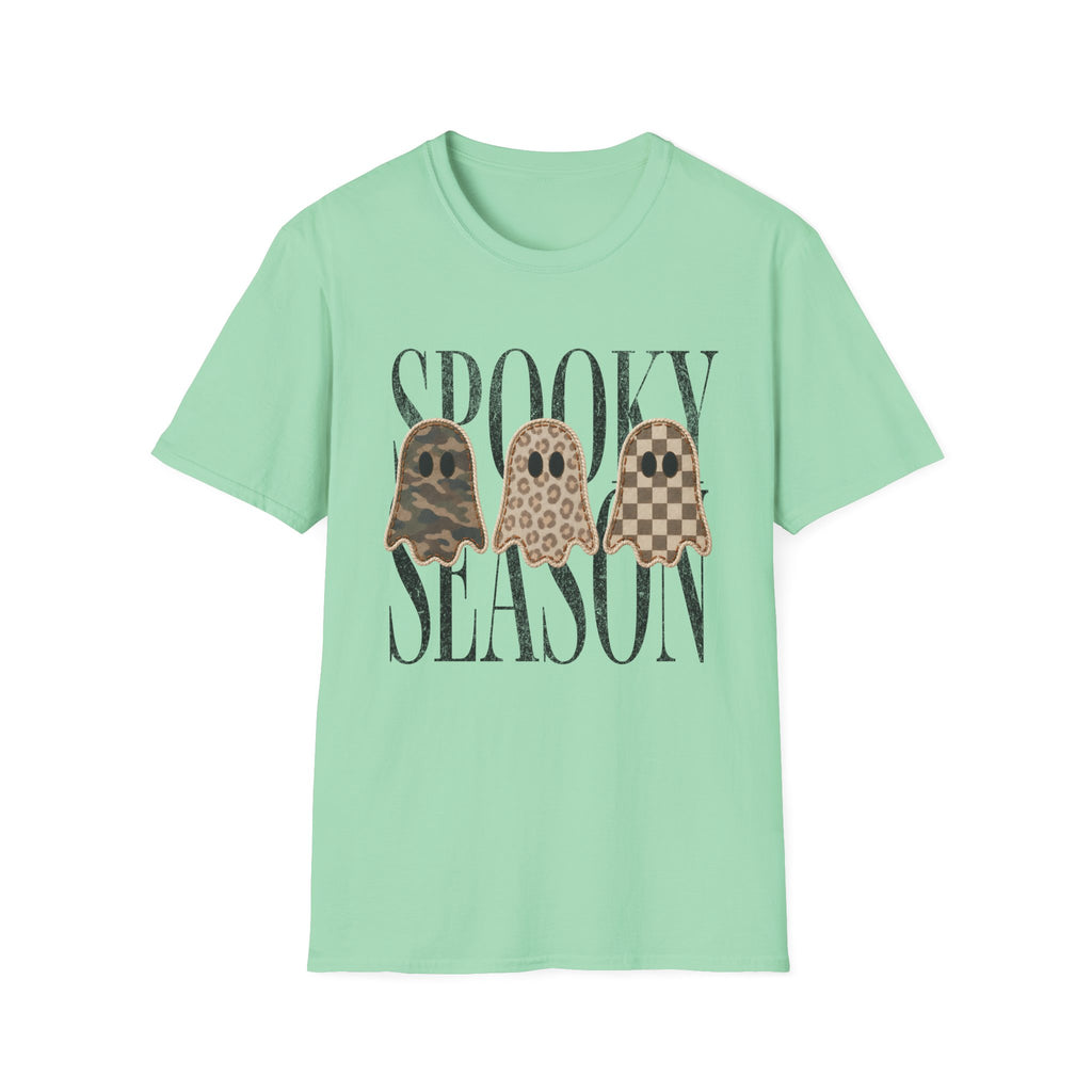 Spooky Season Tee — Leopard, Camo & Checker Ghosts Halloween T-Shirt