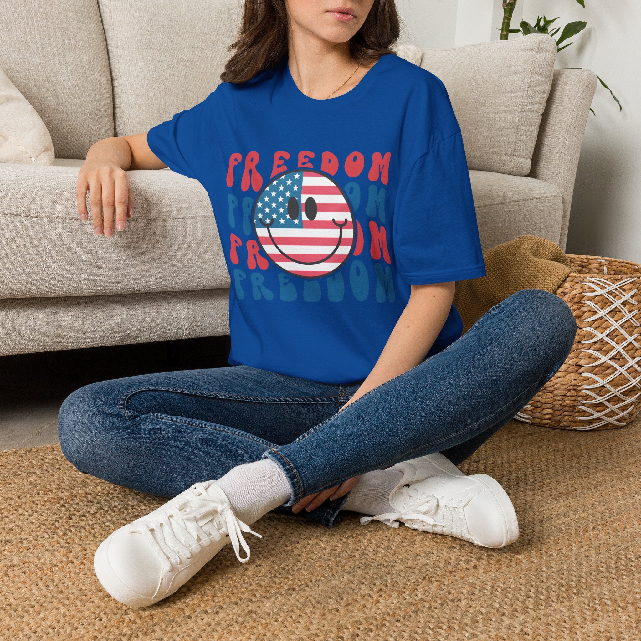 Freedom Smiley T-Shirt — American Flag Retro Graphic Tee for 4th of July