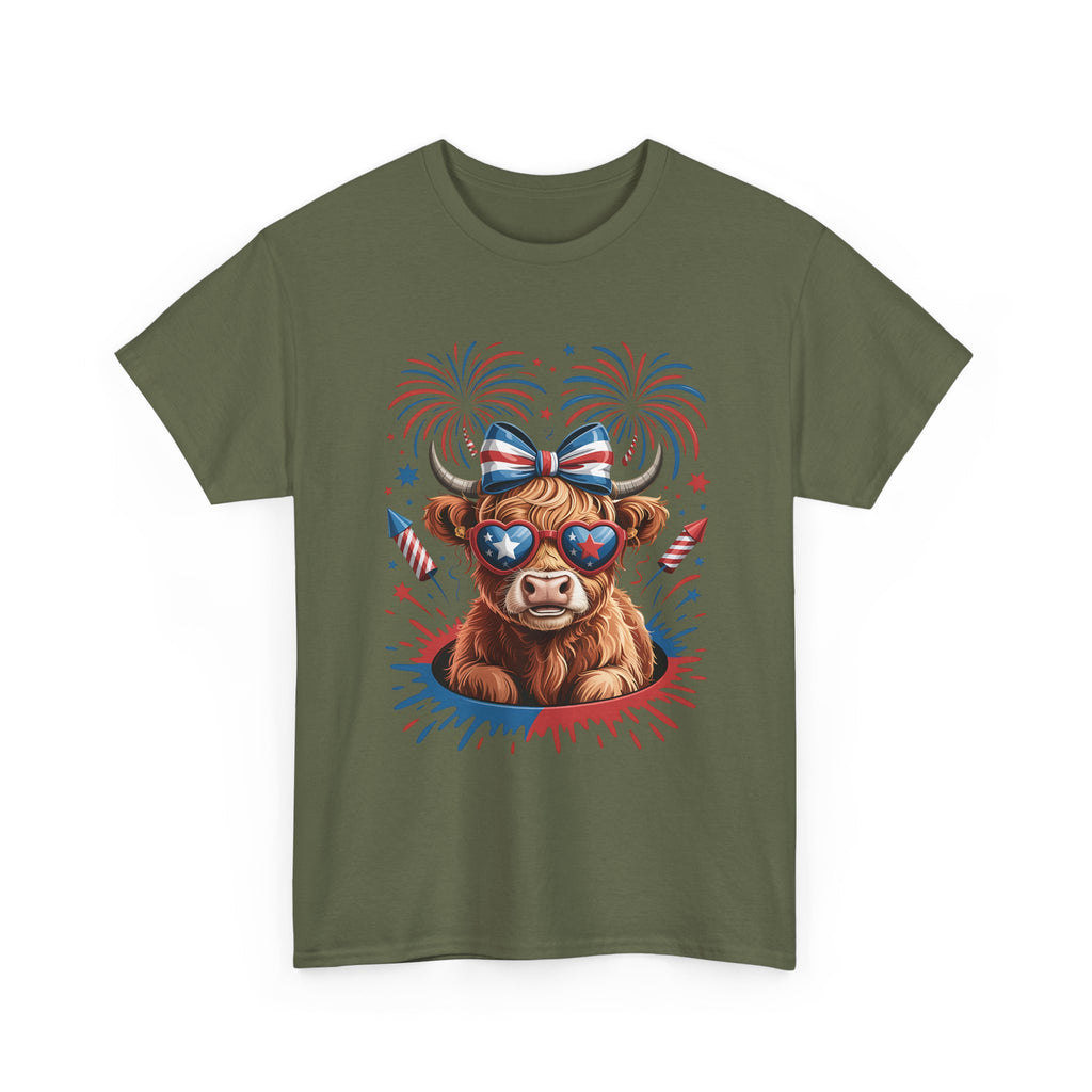 Cow with Sunglasses Patriotic T-Shirt — 4th of July Fireworks Tee