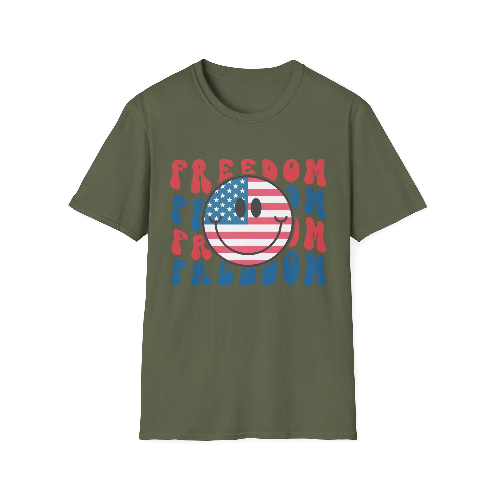 Freedom Smiley T-Shirt — American Flag Retro Graphic Tee for 4th of July