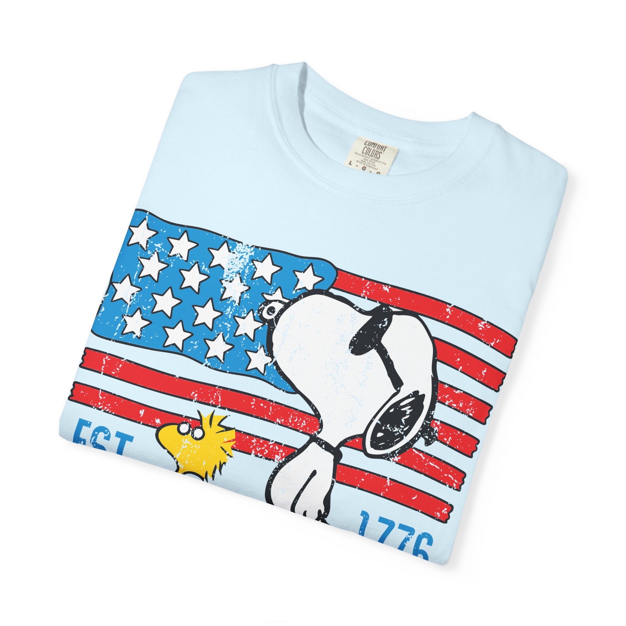 Snoopy & Woodstock American Flag T-Shirt — EST 1776 Patriotic Tee