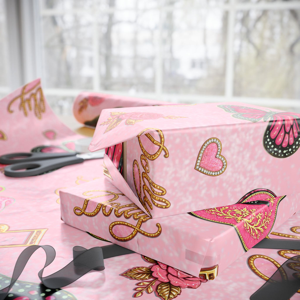 Dolly Pink Butterfly Guitar Wrapping Paper