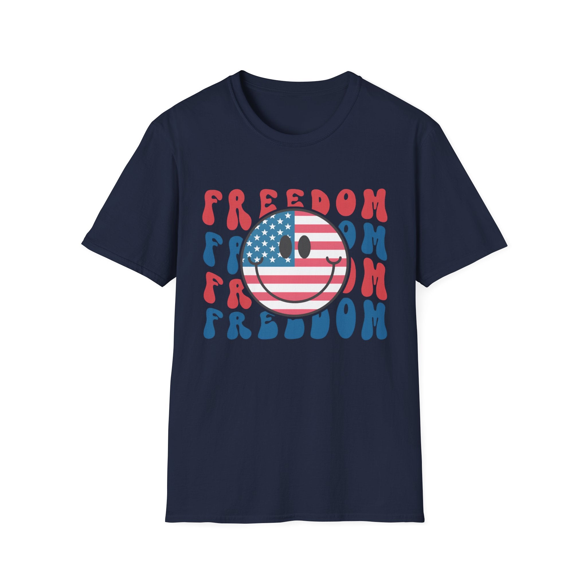 Freedom Smiley T-Shirt — American Flag Retro Graphic Tee for 4th of July