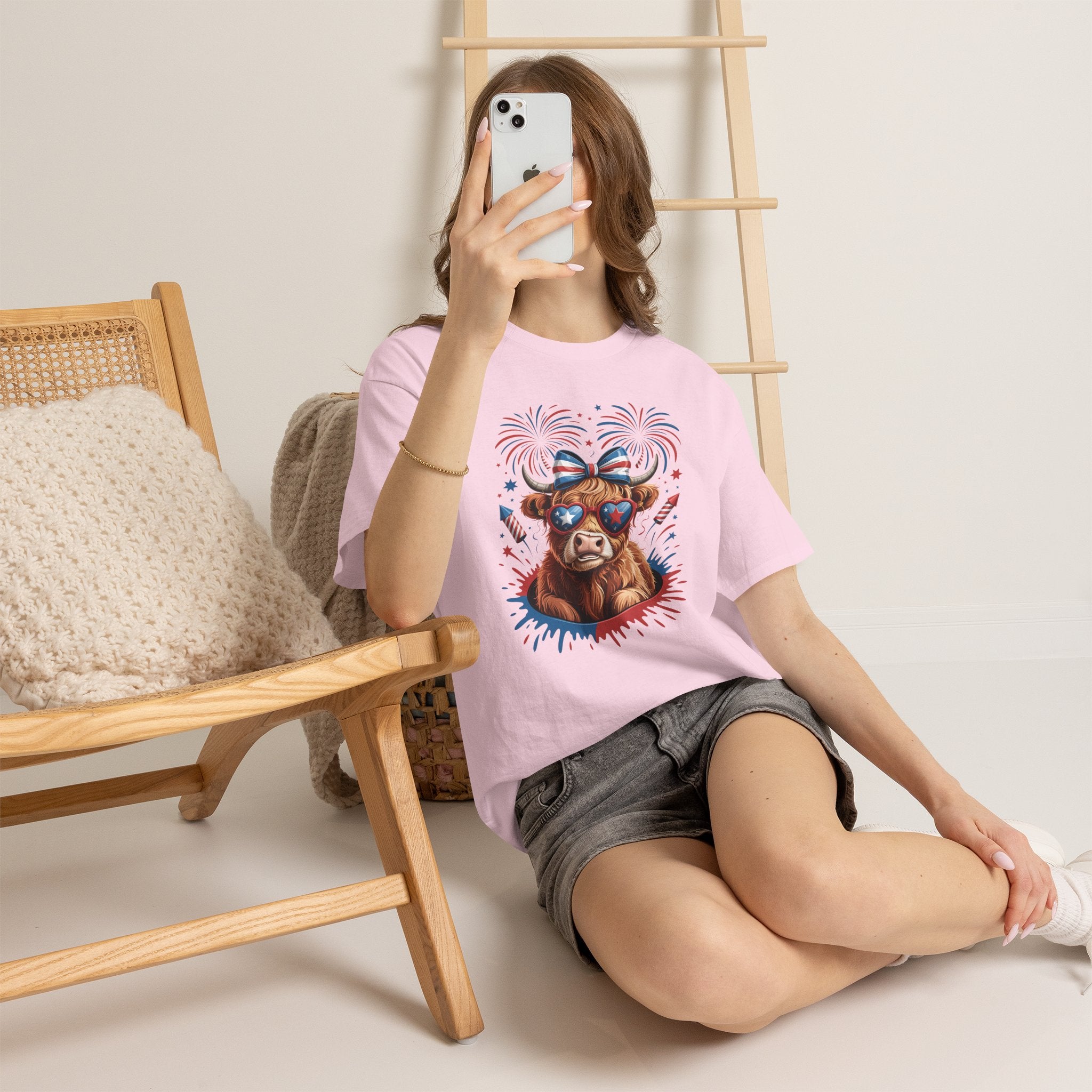 Cow with Sunglasses Patriotic T-Shirt — 4th of July Fireworks Tee