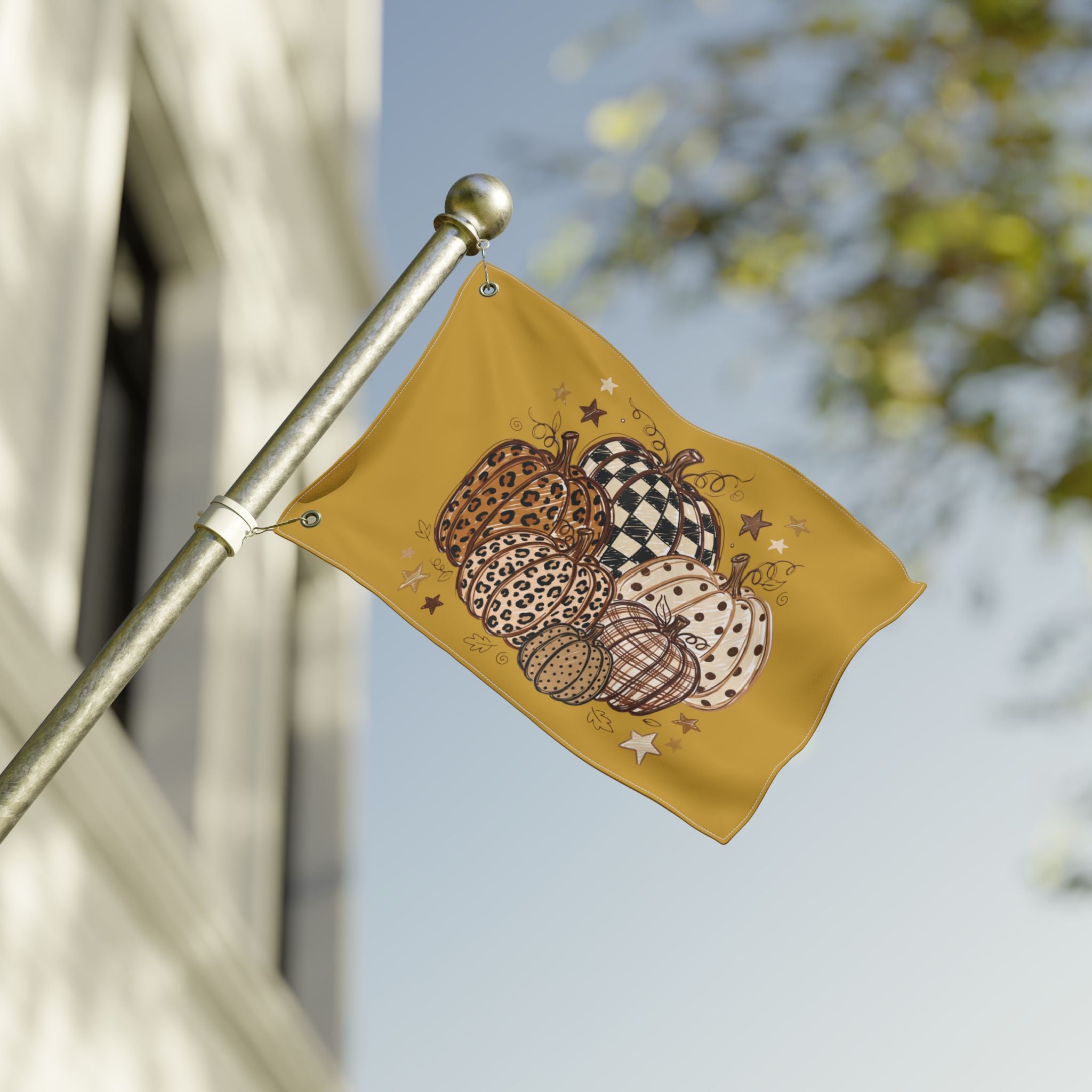 Autumn Patchwork Pumpkin Flag — Double-Sided Fall Garden Banner
