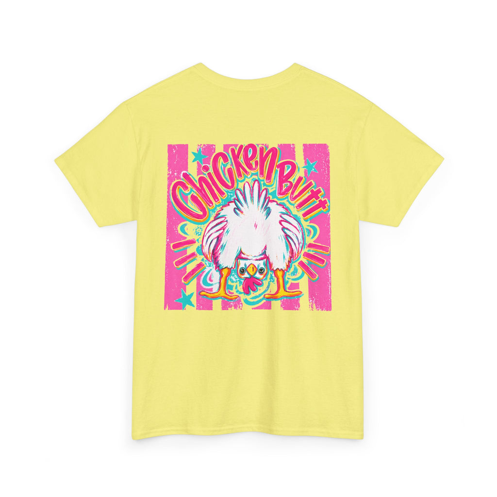 Chicken Butt Graphic Tee — "Guess What? Chicken Butt" Funny Retro Pink Shirt
