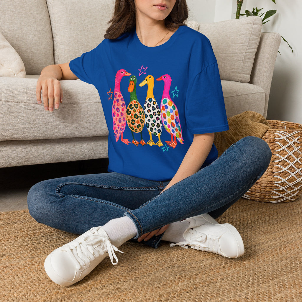 Colorful Patterned Ducks T-Shirt — Whimsical Rainbow Duck Graphic Tee