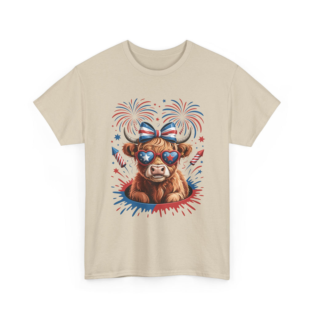Cow with Sunglasses Patriotic T-Shirt — 4th of July Fireworks Tee