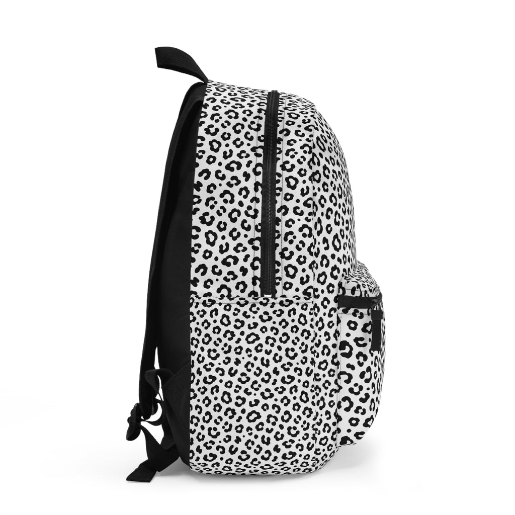 Leopard Print Backpack — Black & White Animal Pattern School Bag