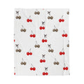 Cherry Pattern Velveteen Plush Blanket — Red & Leopard Cherries, Cozy Throw for Bedroom or Gift