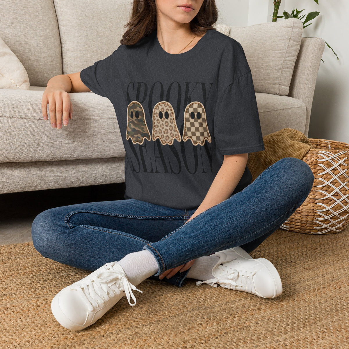 Spooky Season Tee — Leopard, Camo & Checker Ghosts Halloween T-Shirt