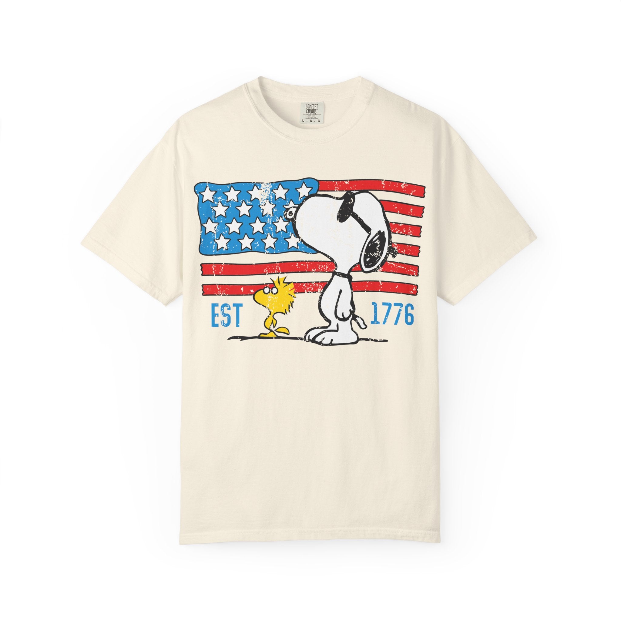 Snoopy & Woodstock American Flag T-Shirt — EST 1776 Patriotic Tee