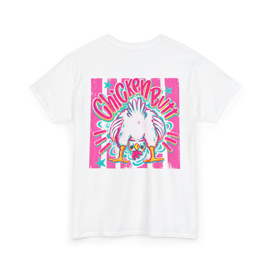 Chicken Butt Graphic Tee — "Guess What? Chicken Butt" Funny Retro Pink Shirt