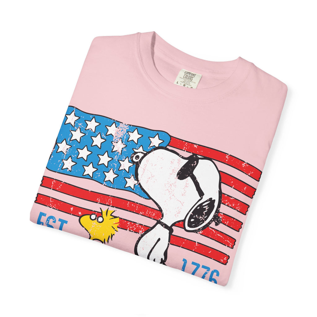 Snoopy & Woodstock American Flag T-Shirt — EST 1776 Patriotic Tee