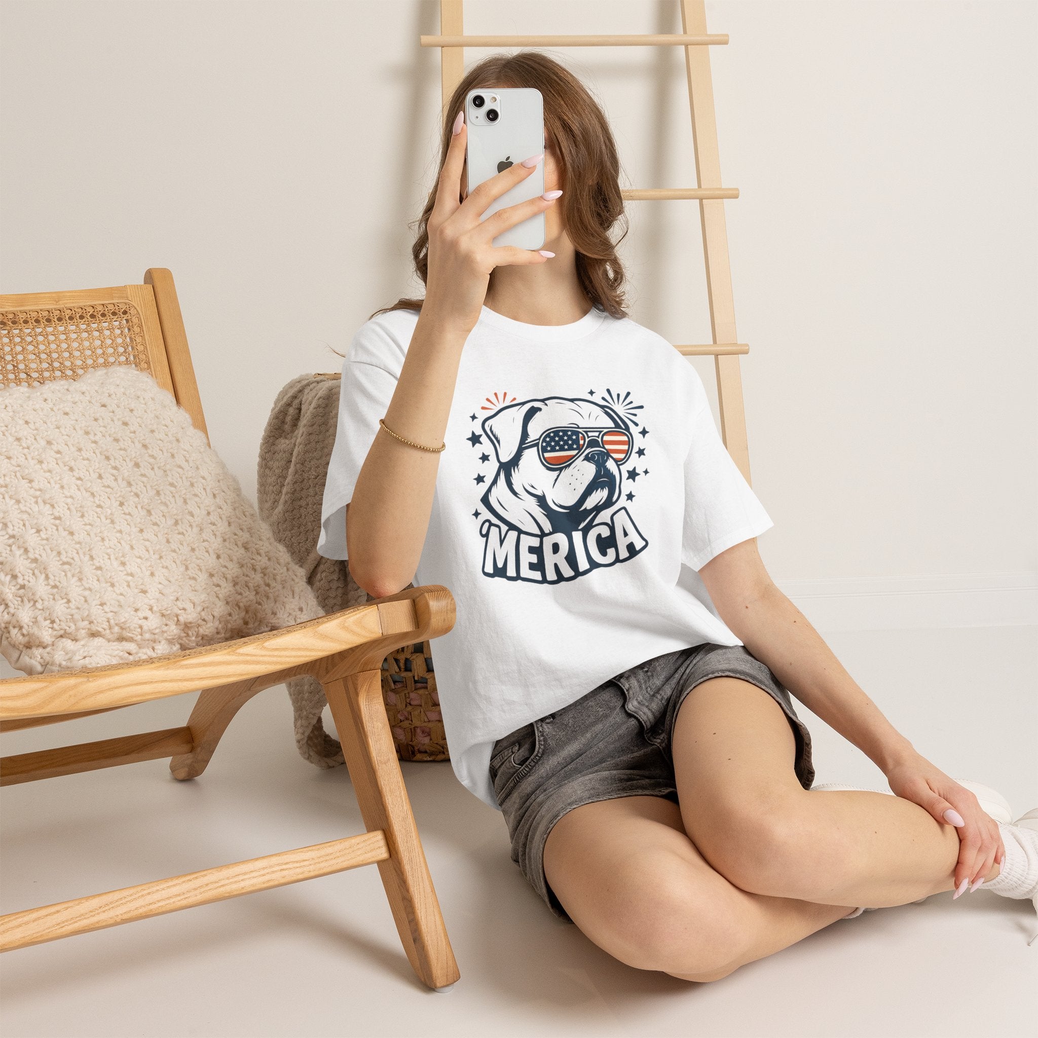 Patriotic Bulldog Tee — 'Merica USA Flag Sunglasses 4th of July T-Shirt