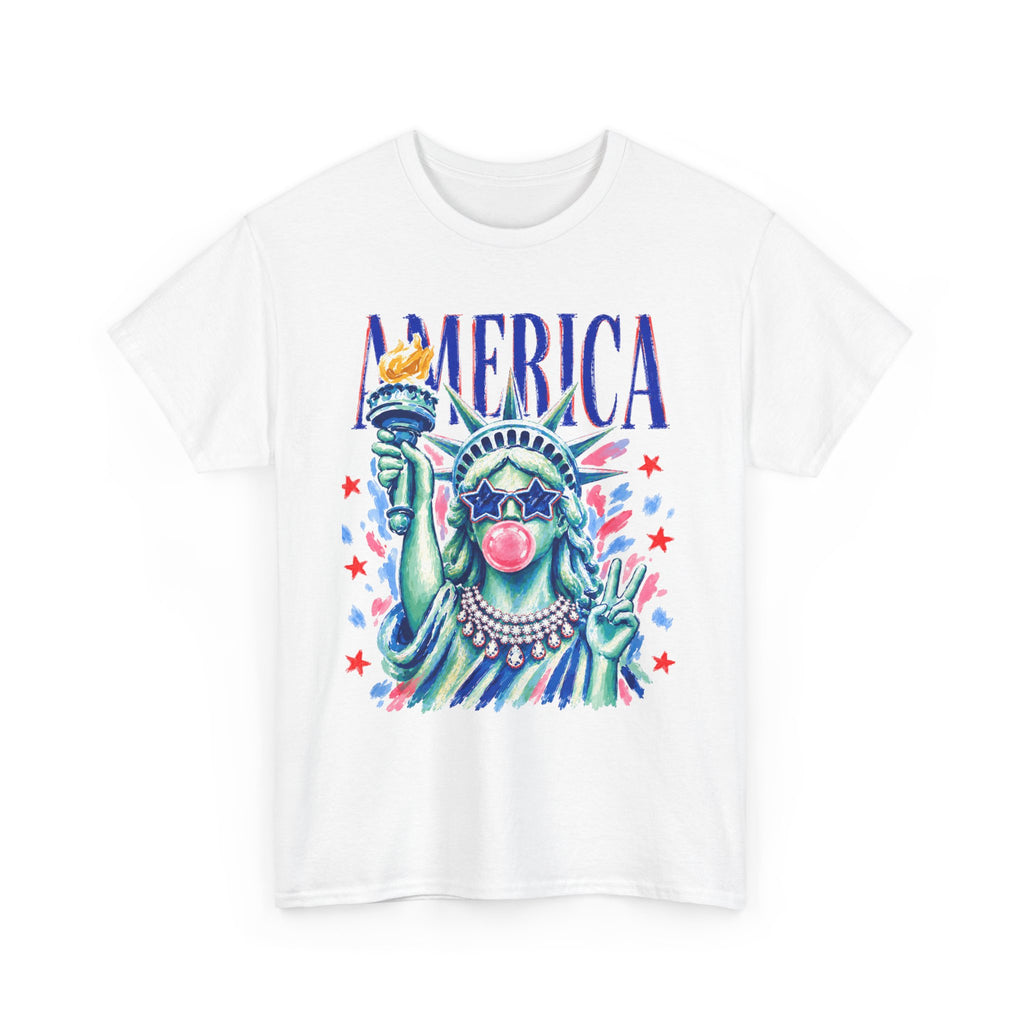 Statue of Liberty Bubblegum Tee — "America" Patriotic Graphic T-Shirt