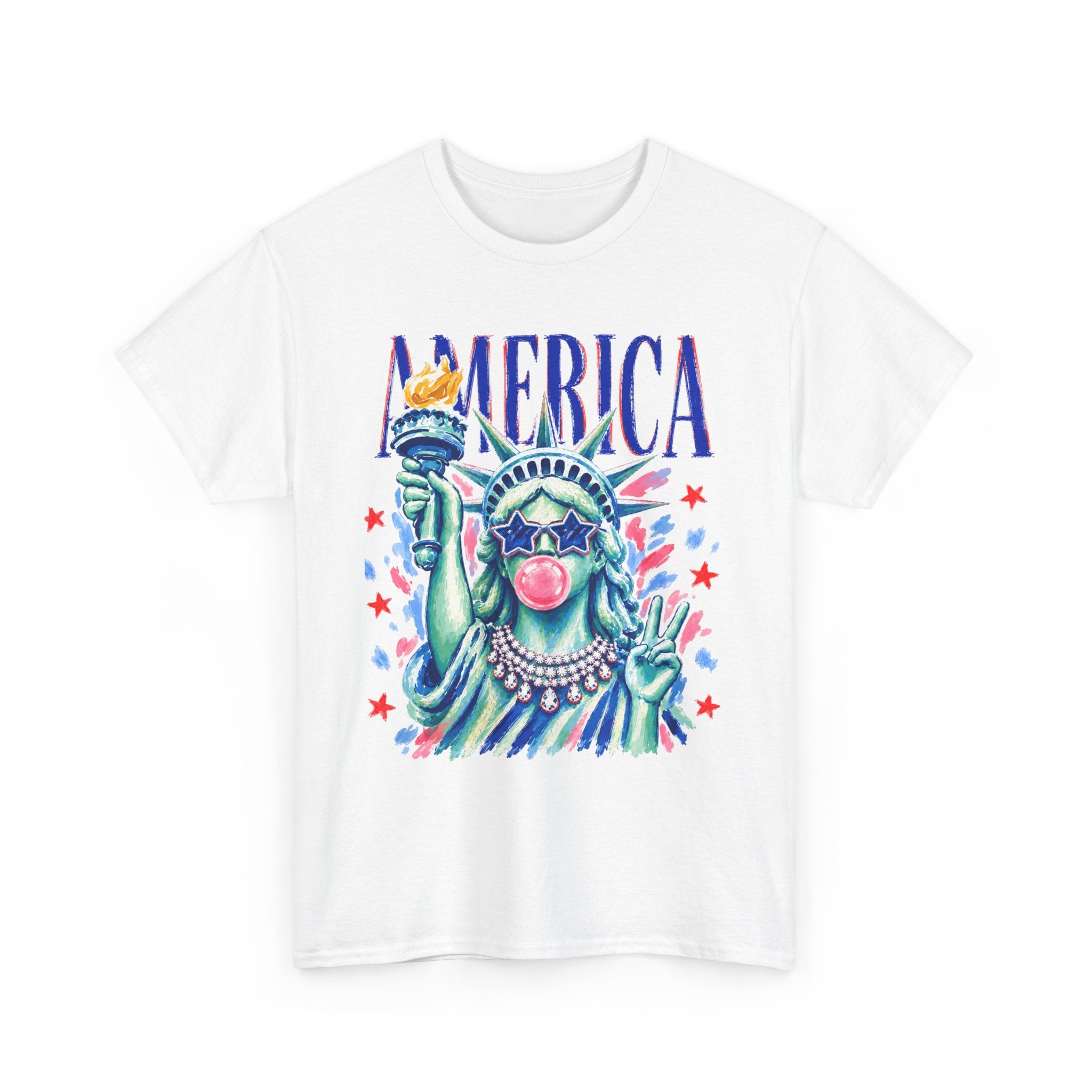 Statue of Liberty Bubblegum Tee — "America" Patriotic Graphic T-Shirt