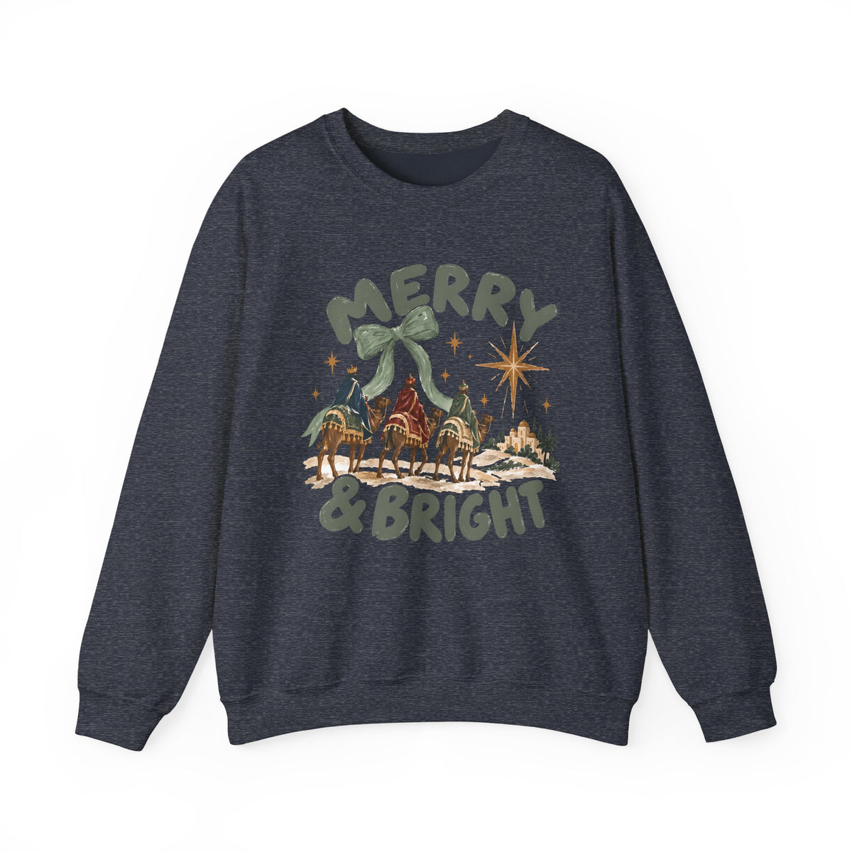 Merry & Bright Crewneck Sweatshirt — Vintage Camel Nativity Holiday Pullover