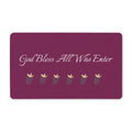 God Bless All Who Enter Doormat — Burgundy Welcome Mat for Home & Church