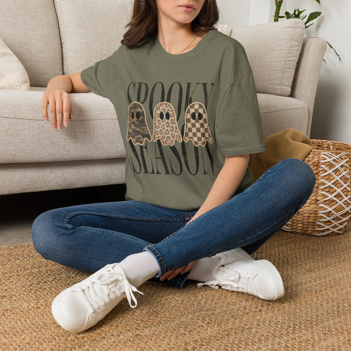 Spooky Season Tee — Leopard, Camo & Checker Ghosts Halloween T-Shirt