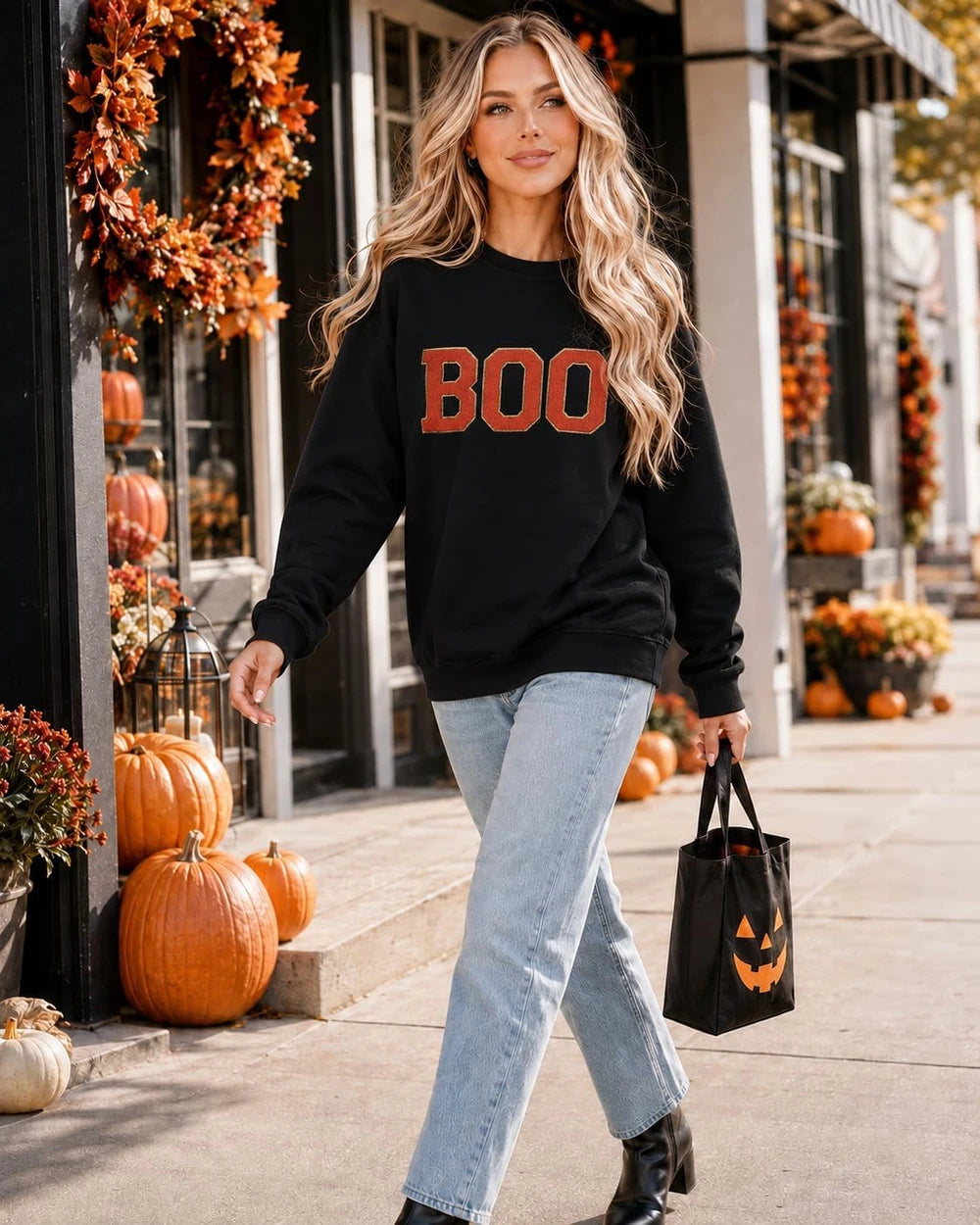 Embroidered Boo Halloween Sweatshirt