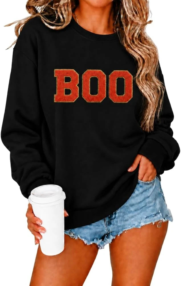 Embroidered Boo Halloween Sweatshirt